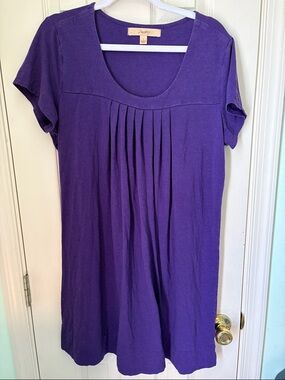 Purple Pleated Scoop Neck Women's Dress